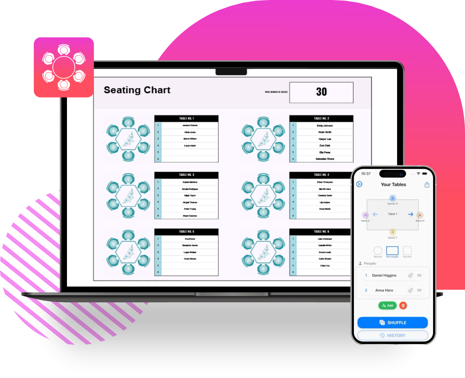 Real-time seating assignment interface showing live table availability and seat assignments